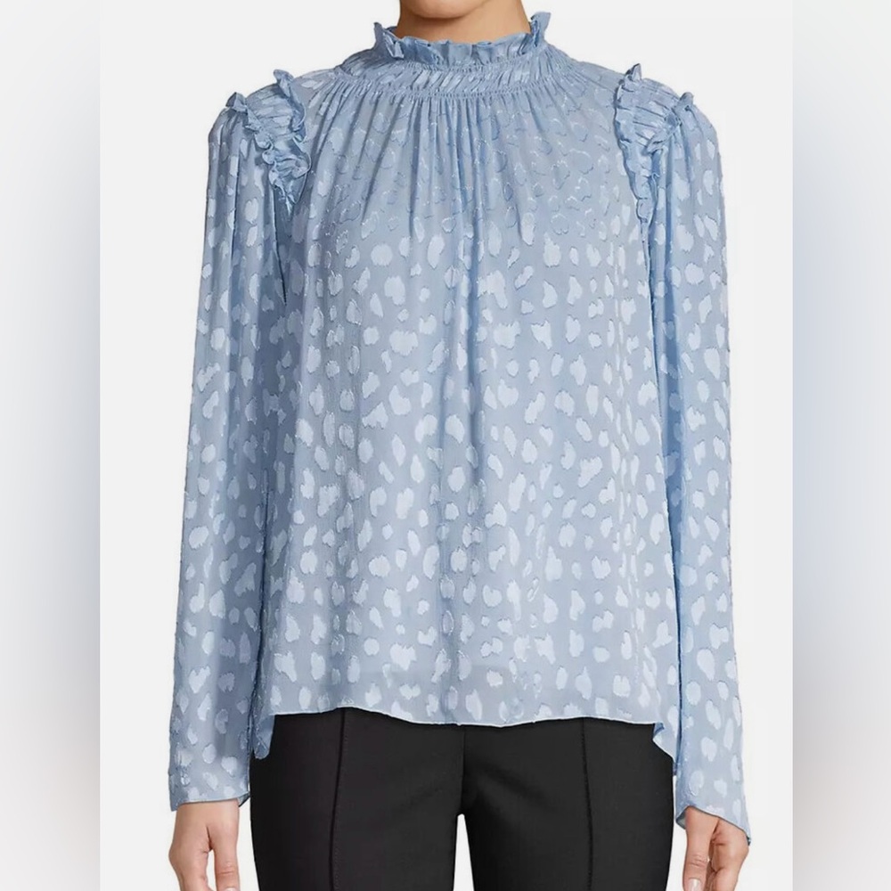 Rebecca Taylor Leopard Blue Sheer Blouse
